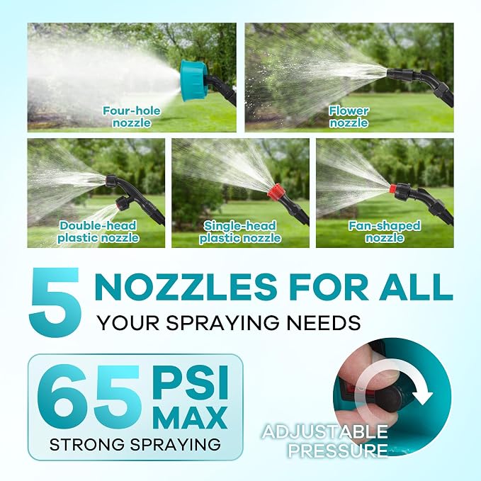 3.17 Gallon Battery Powered Backpack Sprayer, 0-65 PSI Adjustable Pressure, Electric Sprayer with 5 Nozzles and 1 Wands, 18V 2Ah Battery, Wide Mouth Lid for Weeding, Spraying