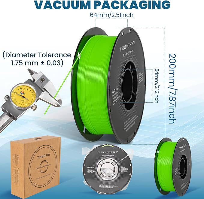 TINMORRY PETG Filament 1.75, Rapid PETG-Eco 3D Printer Filament, Compatible with Most FDM 3D Printers, 1 KG 1 Spool, Fluorescent Green