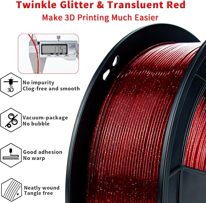 ZIRO 4 Packs Glitter 3D Printer Filament, Twinkle and Diamond Series Bundle, Sparkling Colorful 3D Material, Dimensional Accuracy +/-0.03mm, Fit Most FDM 3D Printer, 2.2lbs x 4 Spool