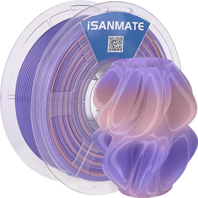 iSANMATE Gradient PETG Filament 1.75mm Translucent Dual Color High Speed Color Change 3D Printer Filament 50-400mm/s Specifically Designed for Lamps for Bambu Lab 3D Printers(Dark Purple Pink)