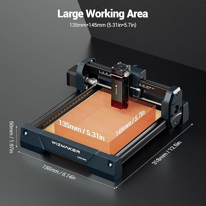 WIZMAKER Wand MINI Laser Engraver, 2500mW Laser Engraver Machine Higher Accuracy Wood Cutter and Engraving Machine with Working Area 135x145mm, 0.04mm Spot for Wood Acrylic Metal Glass