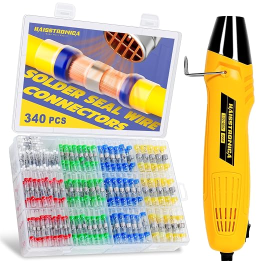 haisstronica 340 PCS Solder Seal Wire Connectors with Mini Heat Gun Kit, Waterproof Heat Shrink Wire Connectors, 10-26 AWG Solder Stick Wire Connectors for Automotive, Marine & Wiring Repair