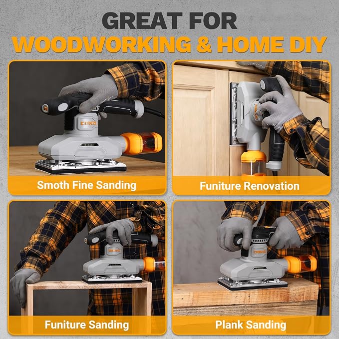 2.2 Amp 1/3 Sheet Palm Sander for Woodworking, Variable Speed up to 26,000 OPM, Corded Electric Sheet Finishing Sander with 15 pcs Sandpaper and Dust Box for Wood Polishing Sanding