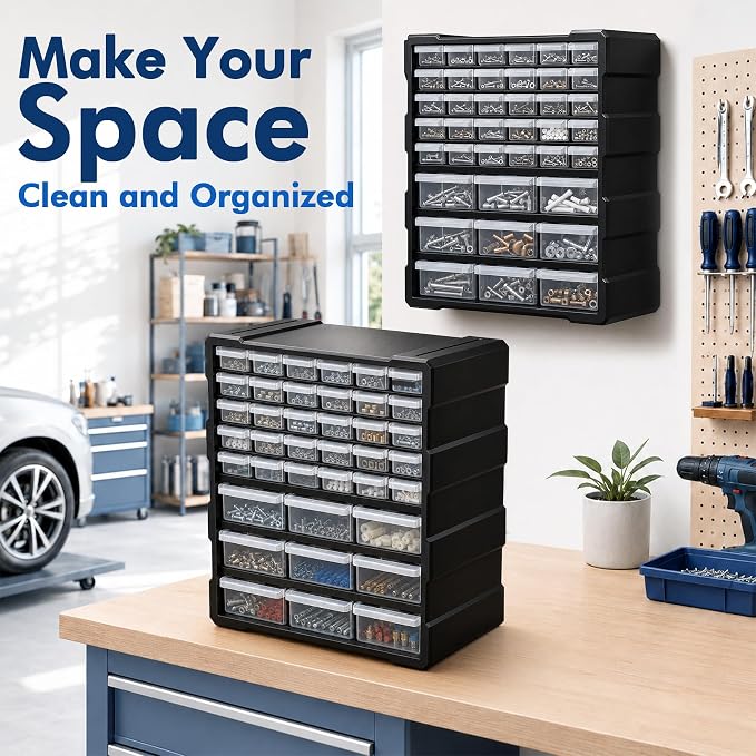 PurKeep Drawer Organizer for Garage Building Bricks Storage,Thicker Craft Organizers Storage with Dividers Labels for Hardware,Screws,Nuts Bolts,Teacher Toolbox,Charms, Beads,Craft