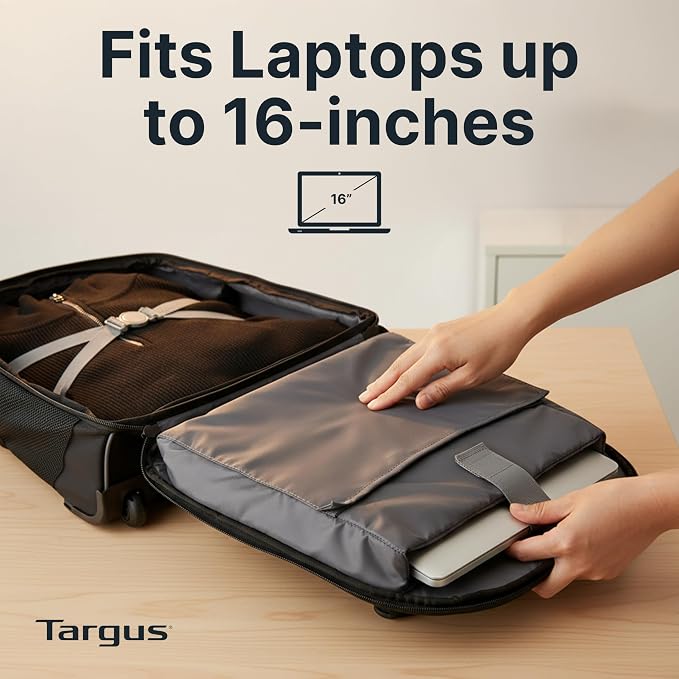 Targus 16 Inch Compact Rolling Backpack, Black - Wheeled Travel Bag Fits Laptops Up to 16”