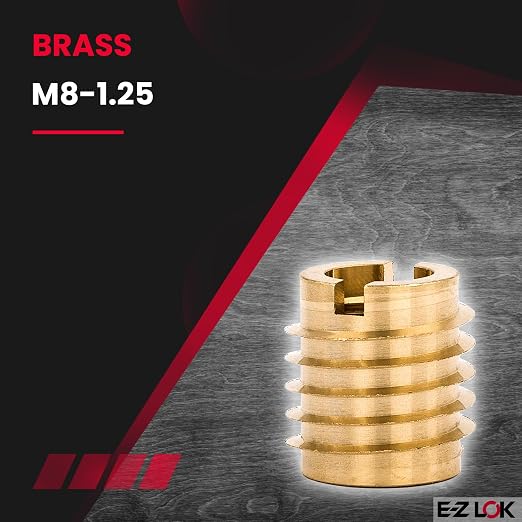 E-Z LOK Knife Threaded Insert for Hard-Wood, Brass Thread Inserts, M8-1.25 Internal Threads, 0.625" Length Pack of 10