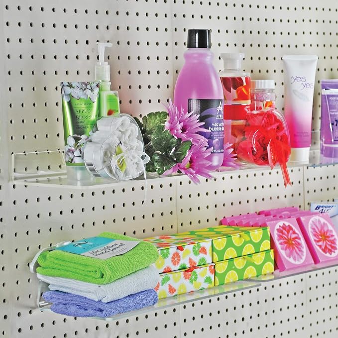 Azar Displays 556016 Clear Acrylic Shelf for Pegboard or Slatwall (4 Pack), 16" W x 4"D