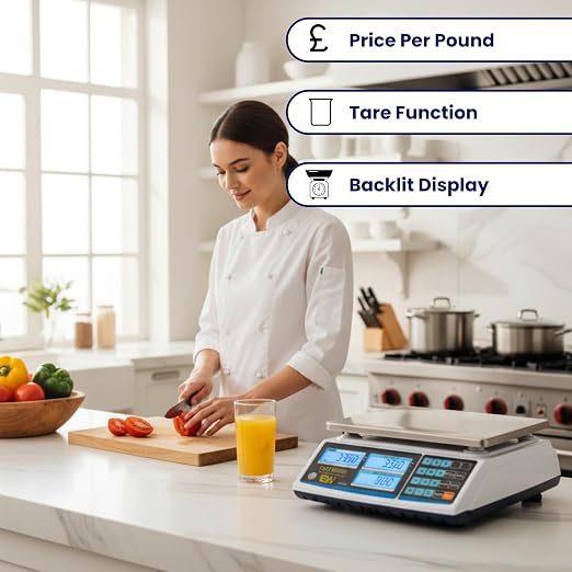 Aquos Digital Kitchen Scale Class III Legal for Trade Price Computing Scales Food & Retail Scale with LCD Backlit Display Tare Function & Stainless Steel Platform (Base, 60Lbs)
