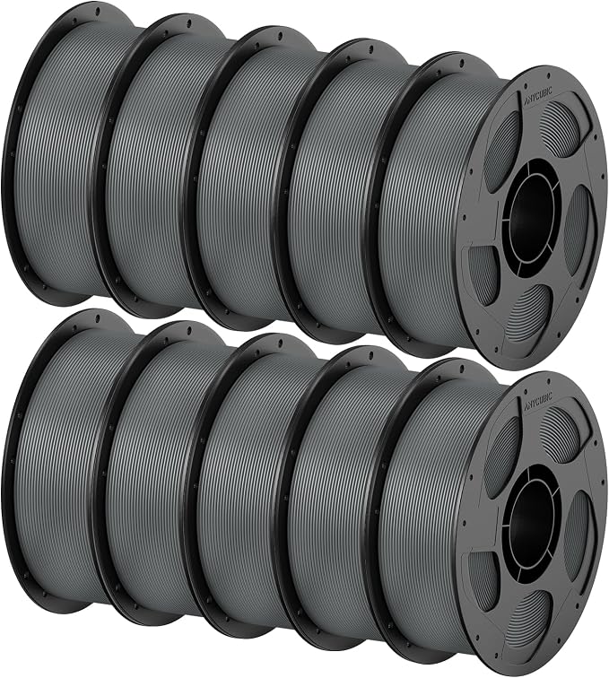 ANYCUBIC PETG Filament 1.75mm Bundle, 3D Printer Filament, Dimensional Accuracy +/- 0.02mm, Exceptional Toughness, 1KG Reusable Spool, 10KG Texture Grey