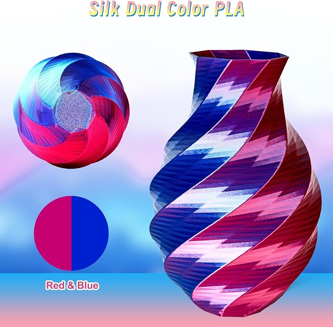 ERYONE PLA Filament 3D Printer Filament Multicolor 1.75mm +/- 0.03mm, PLA Filament 250g Spool, Silk Dual Color Red Blue