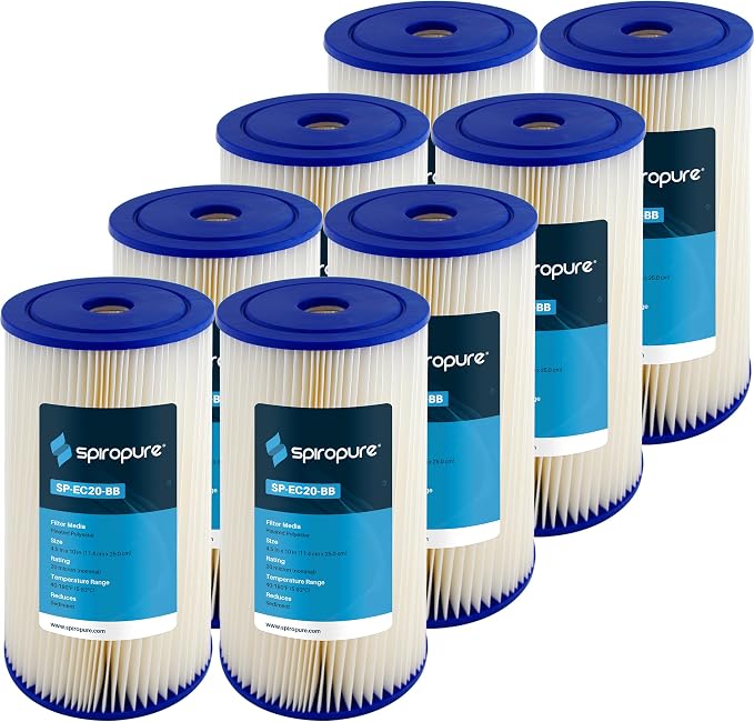 SpiroPure 10x4.5 20 Micron Sediment Water Filter ECP20-BB 255491-43, 8 Pack
