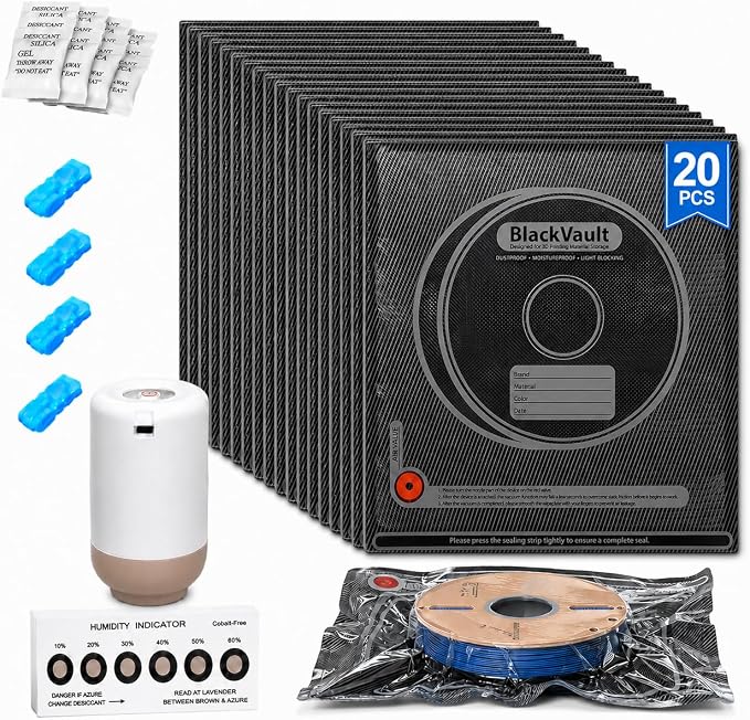 3D Printer Filament Storage Kit, 20 Vacuum Bags with Pump & Humidity Cards | Cordless Rechargeable Pump,Vacuum Storage,Moisture Protection,Reusable Bags,Fits 1kg Filament