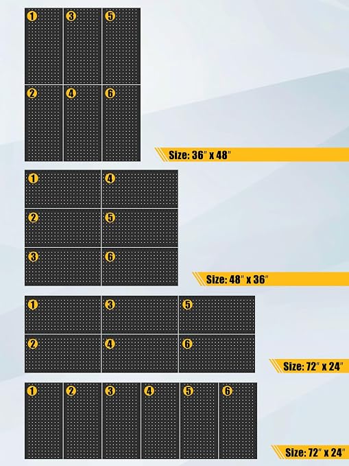 PBHEPJ 6 Pcs Metal Pegboard Panels, Heavy Duty Peg Boards for Garage and Garden Tool Storage, Includes Drywall Anchors and Screws Kits, Black
