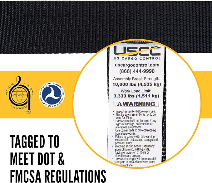 US Cargo Control Endless Ratchet Straps (4-Pack), 2 Inch Wide x 20 Foot Long, Black, 3,333 lbs Working Load Limit, Hookless Ratchet Straps