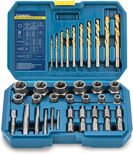 39Pcs Bolt Extractor Set and Drill Bit Kit | Multi-Spline Screw Extractors, Easy Out Broken Lug Nut Extraction Socket Set