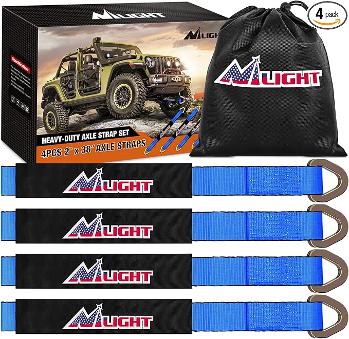 Nilight Axle Tie Down Straps 2" x 38" with D-Rings and Protective Sleeve 11,127 LBS Break Strength – Car Hauler Tie-Downs for Engine Hoist Truck Trailer & UTV 4Pack (Blue)