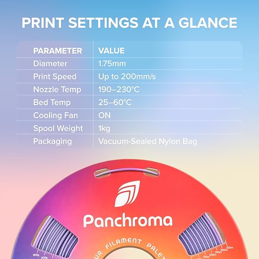 Polymaker Panchroma Celestial PLA Filament 1.75mm for 3D Printer, Purple | Neatly Wound Glitter PLA for Easy Print & Smooth Feeding, Compatible with Bambu Lab & Most 3D Printers