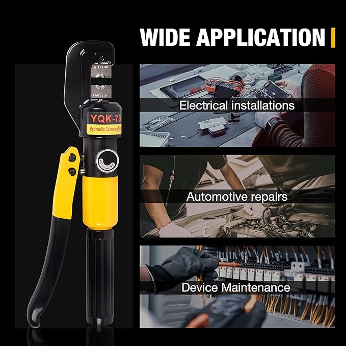 10 Ton Hydraulic Crimping Tool with 9 Dies (12-2/0 AWG), Battery Cable & Electrical Terminal Crimper for Copper & Aluminum Wires