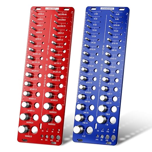 76 Thread Checker, Nut and Bolt Thread Checker Standard and Metric, Thread Gauge with 31 SAE & 29 Metric & 16 Drill Bit Sizes, Aluminum Screw Nut and Bolt Size Gauge Finder Identifier Set