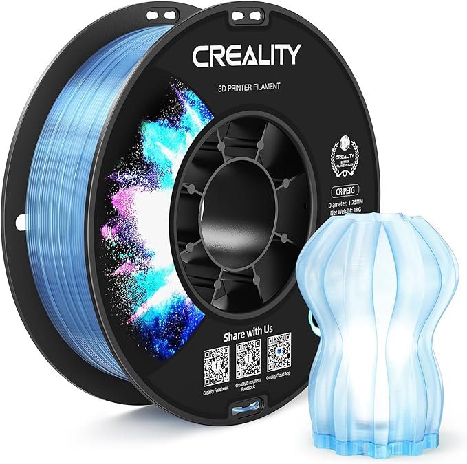CREALITY PETG Filament 1.75mm 3D Printer Filament, 1kg (2.2lb) Neatly Wound Spool, Dimensional Accuracy ±0.03mm, Fit for Ender, Bambu Lab, ELEGOO FDM Printers, Translucent Light Blue
