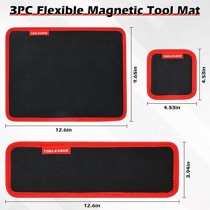 TOOLEAGUE 3Pcs Magnetic Tool Mat with 25Lb Telescoping Magnetic Pickup Pen,3 Different Size Parts Tool Holder Pad for Organizing Mechanic Wrench Screw Bolts Nuts and Other Small Metal Parts
