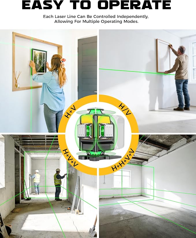 DIYtoolifz Laser Level Compatible with DeWalt 20V Battery, 4D 4x360° Self Leveling, 4 Way Green 16-Line Lazer Leveler Tool for Construction Project, Floor Tile, Home Renovation, Indoor Use, Tool Only