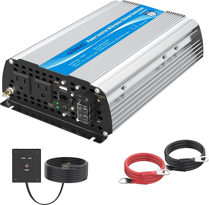 1200W Power Inverter DC12 Volt to AC 120 Volt with 20A Solar Charge Controller and Remote Control & USB Port for RV Truck Solar System
