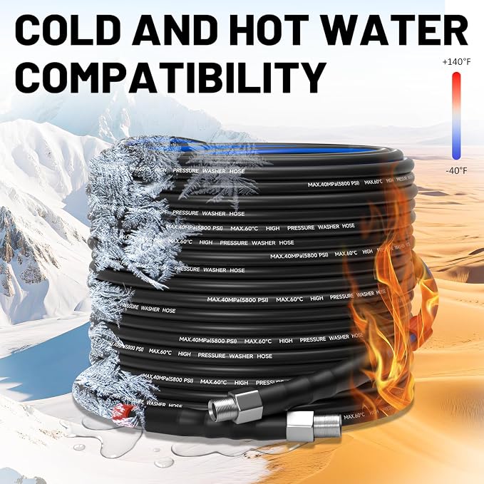 Sewer Jetter Kit for Pressure Washer 100ft – 5800PSI Drain Cleaning Hose 1/4" NPT Corner with High-Pressure Nozzles, Watering Spray Nozzle, Sewer Cleaning Tools & Easy-to-Store Strap