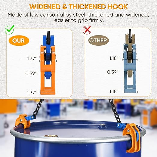 Chain Drum Lifter for 30 & 55 Gallon Drums, 2000 lbs Capacity | Automatic Grip Locking • OSHA-Compliant Safety Design • Grade 80 Chain Assembly • Secure Drum Handling