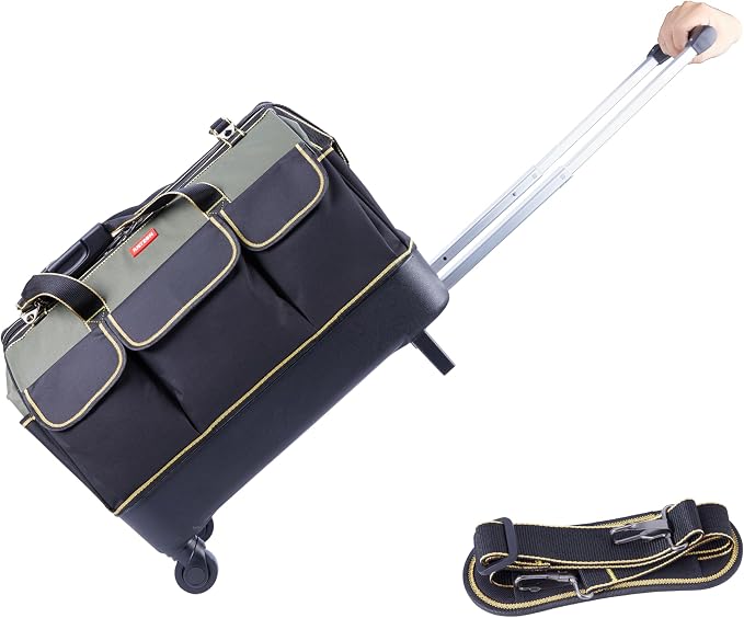 rolling tool bag with wheels for Electrician HVAC Tool Bag Organizer ，Hidden pull rod, plastic bottom, lightweight