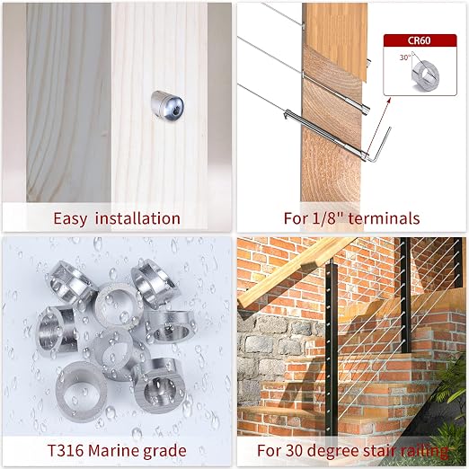Muzata 10 Pack 3/8" ID Cable Railing Angle Washer 25 30 35 Degrees T316 Stainless Steel Angle Beveled Washer for 1/8" 5/32" 3/16" Cable Railing Hardware Kit CR60