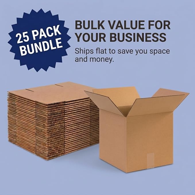 BOX USA Cube Shipping Boxes 12"L x 12"W x 12"H (25-Pack) - Corrugated Cardboard Box for Moving, Mailing, Packing, Packaging and Storage