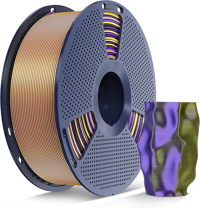 SUNLU Silk Triple Color PLA Filament, Silk PLA 3D Printer Filament 1.75mm, Neatly Wound Shiny Silk 3D Printer Filament 1.75mm ±0.02mm, 1KG Spool (2.2lbs), Silk Triple Color (Black Gold Purple)
