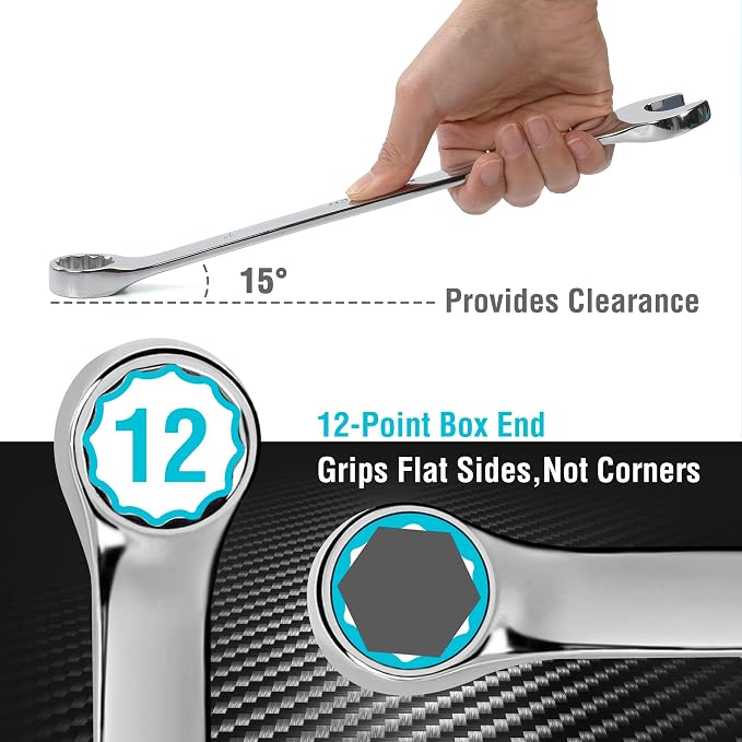 DURATECH Combination Wrench Set, SAE, 15-Piece, 1/4" to 1", 12-Point, CR-V Steel, with Rolling Pouch