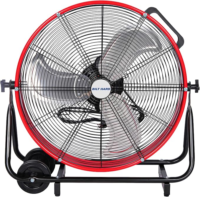 BILT HARD 24" Heavy Duty Industrial Drum Fan, 8100 CFM High Velocity Drum Fan with 3-Speed Control, Metal Shop Fan for Warehouse, Garage, Workshop, Basement and Factory