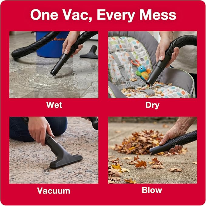 Koblenz Wet Dry Vacuum Cleaner, 2 Gallon 2.0 PHP, 60 CFM, 10 ft Reach, Twist-N-Lock Hose, Small Shop Vac, Portable Shop Vac for Home Car Garage Workshop, Accessories Included, Blue/Black, WD-2L
