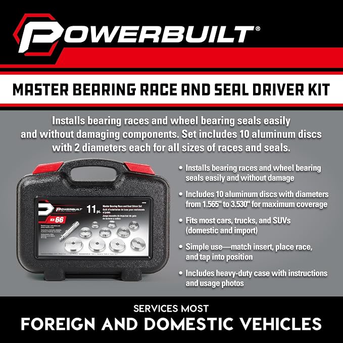 Powerbuilt 11 Piece Master Bearing Race and Seal Driver Tool Set, Bearing Press Kit, Seal Installer Bearing Driver Kit for Bearing Installation, Storage Case - 648996