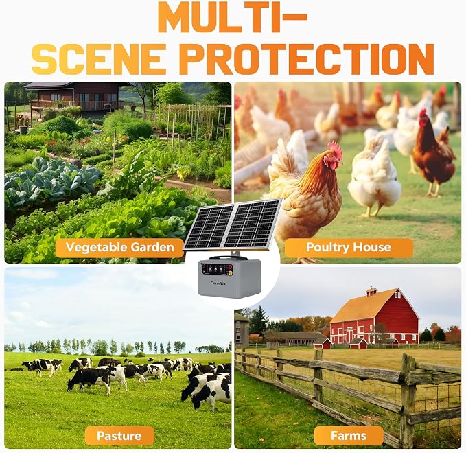 30Miles Solar Fencer Kit Solar Electric Fence Charger for Livestock,Adjustable 6-12kv Output Hight Power 15W 1.5J Electric Fence Controller,Garden Ranch Fencing Charger for Horse Goat Cattle Deer