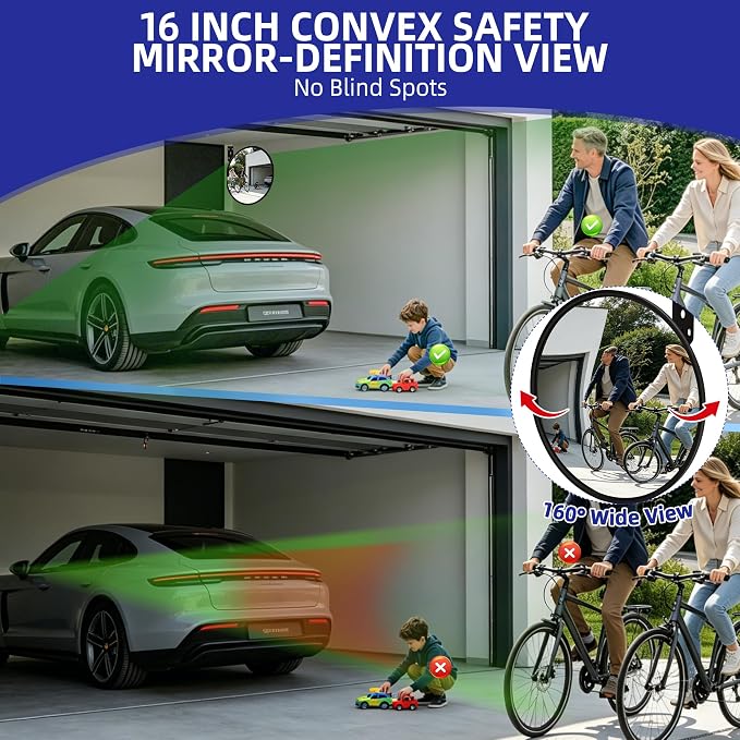 Shatterproof Anti Theft Acrylic Convex Mirror with LifetimeWarranty, 16 Inch Safety Mirror Wide Angle Blind Spot Mirror with Wall Mount Kit for Garage Driveway Indoor Outdoor