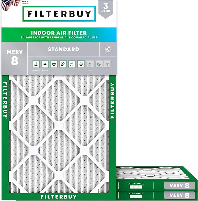 Filterbuy 14x27x1 Air Filter MERV 8 Essential Dust & Allergy Defense (3-Pack), Electrostatic Pleated HVAC AC Furnace Filters Replacement, Made in USA (Actual Size: 14.00 x 27.00 x 0.75)
