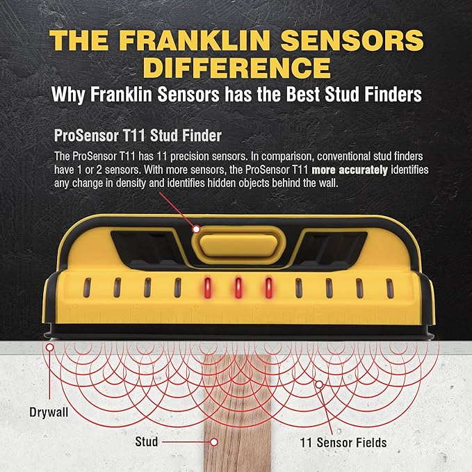 Franklin Sensors ProSensor T11/X1100 Stud Finder with 11-Sensors, Wood & Metal Stud Detector/Wall Scanner for Drywall, Made in the USA
