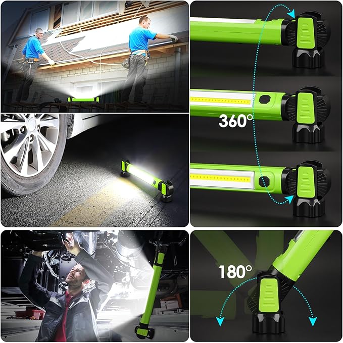 Work Light, 2500LM Bright LED Work Lights, 5200mAh Rechargeable Magnetic Underhood Work Light with Hooks, Cordless Battery Powered Mechanic Light for Car Repairing/Inspection/Garage/Workshop/Emergency
