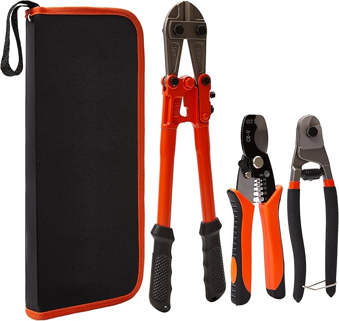 3-Piece Bolt Cutter Set, 14" Wire Cutters Heavy Duty, 8" Mini Bolt Cutters And 7" Cable Cutters With Storage Bag, Suitable For Locks, Steel Wire, Barbed Wire, Chains