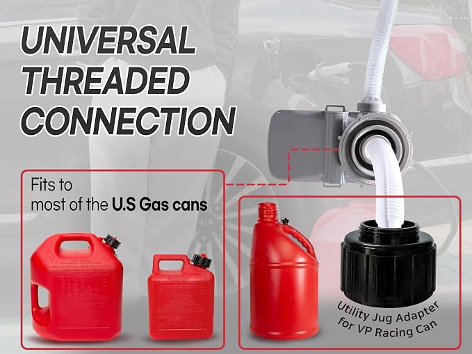 [LITE DELIGHT] Transfer Pump w/Auto-Stop Overfill Protection for Fuel, Water & More, 2.4 GPM, AA Battery Included, Ergonomic Nozzle, Universal & VP Racing Can Adapters, 51” Hose, PLUS a Manual Siphon