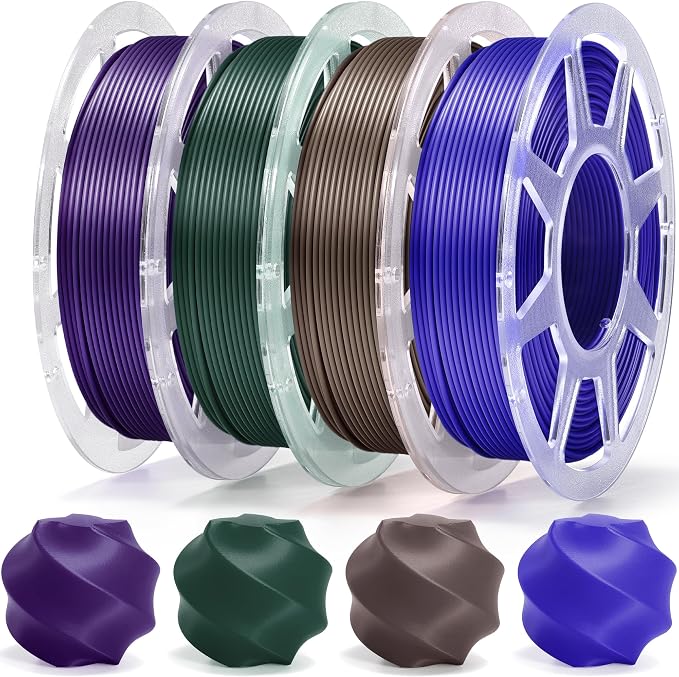 Pre-Dried PLA Basic 4x250g Bundle with Spool for Bambu Lab 3D Printers, Multicolor 1.75mm 3D Printing Filament, Cocoa Brown+Dark Blue+Indigo Purple+Forest Green
