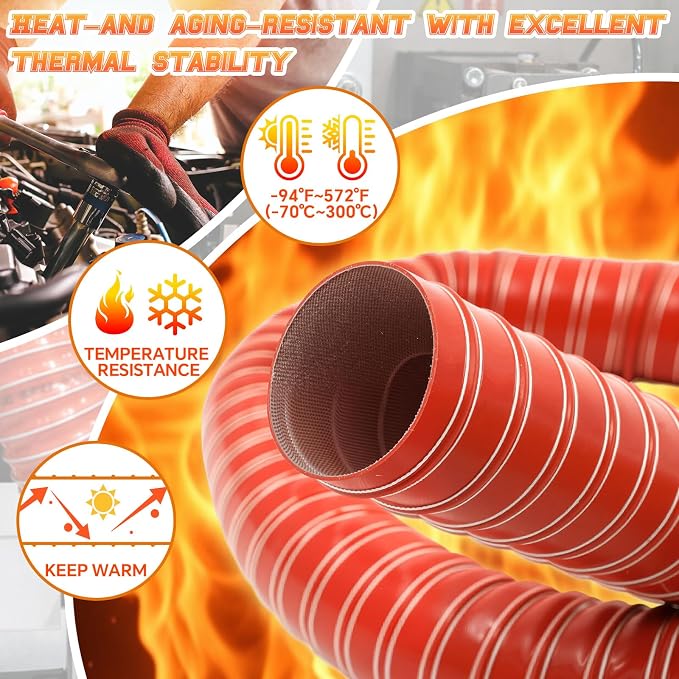 Pangda 2" x 10ft Air Duct Hose Cooling Air Ducting, Silicone Flexible Brake Induction Intake Pipe High Heat Brake Exhaust Hose for Dryer System (Red)