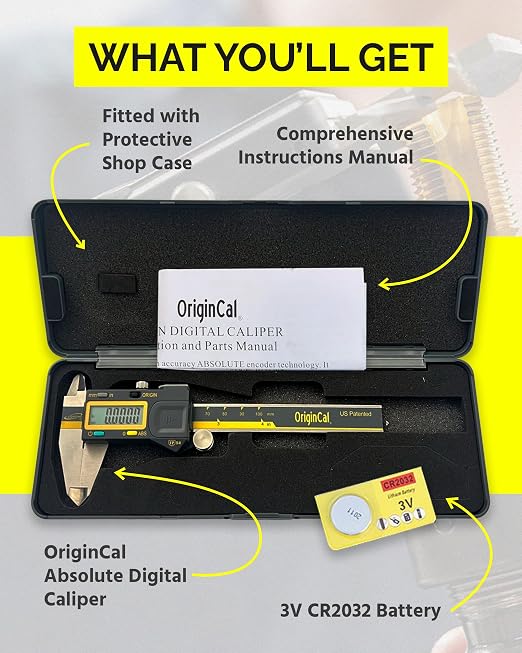 iGAGING Absolute Origin 0-12" Digital Caliper, IP54 Stainless Steel, SPC/USB Output Port, Inch & Metric Modes, Case, Manual, Battery