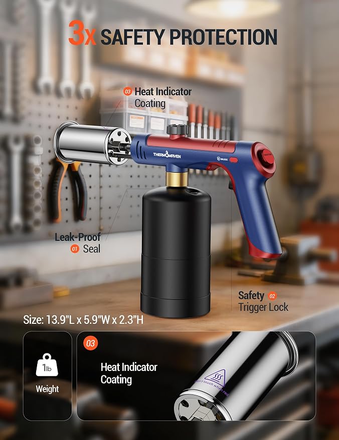 ThermoMaven Propane Torch with One-Touch Max Fire, Blow Torch Gun with Safety Lock, Charcoal Lighter Flame Thrower, Kitchen Food Torch Head for Grill, Sous Vide, BBQ, The Patriot(Tank Not Included)