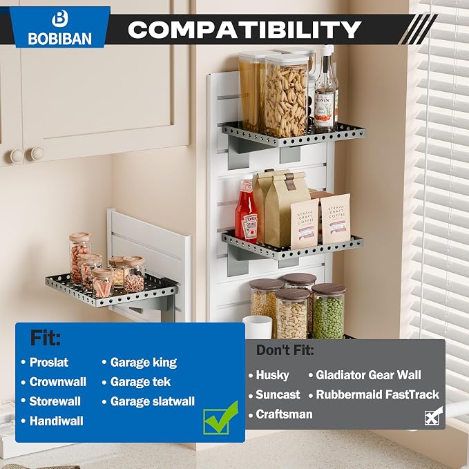 2 Pack Slatwall Shelves, Heavy Duty Grey Metal Slat Wall Shelf for Retail, Garage, Home Storage, 20 lbs Load Capacity, Universal Slatwall Accessories(10 x 12 Inch-2, Grey)