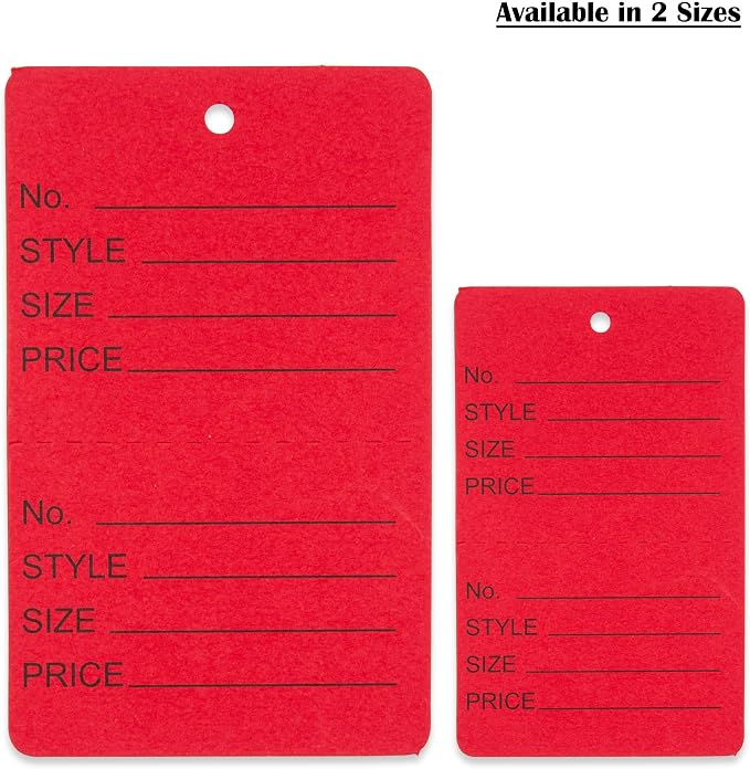 1000 Qty 1 3/4 x 2 7/8 (44x73mm) Assorted Unstrung Colored Price/Receipt Tags w/Easy-Tear Stub (Consignment/Merchandise/Clothing/Jewelry/Laundry/Sales) – Number/Style/Size/Price